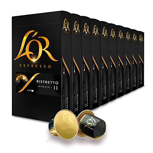 L'Or Espresso Café Ristretto Intensidad 11 - 100 cápsulas de aluminio compatibles con máquinas Nespresso (R)* (10 Paquetes de 10 cápsulas)