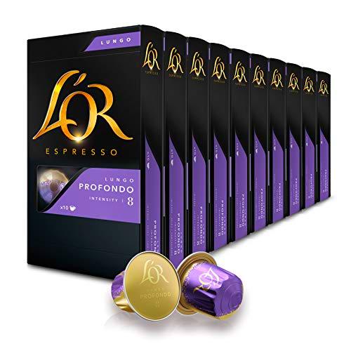 L'Or Espresso Café Lungo Profundo Intensidad 8 - 100 cápsulas de aluminio compatibles con máquinas Nespresso (R)* (10 Paquetes de 10 cápsulas)