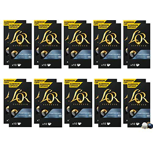 L'Or Espresso Café Fortissimo Intensidad 10 - 200 cápsulas de aluminio compatibles con máquinas Nespresso (20 Paquetes de 10 cápsulas)