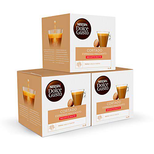 Nescafé DOLCE GUSTO Café CORTADO DESCAFEINADO, Pack de 3 x 16 Cápsulas