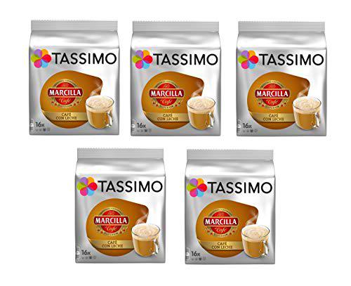 TASSIMO Marcilla Café con Leche - 5 paquetes de 16 cápsulas: Total 80 unidades